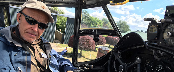 Alan Hinkes in the cockpit of the Lancaster bomber