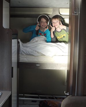 The campervan gets the thumbs up from Maisy and Mack