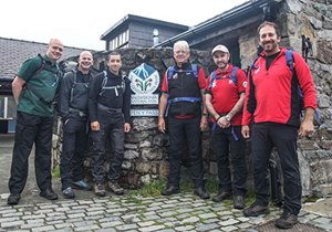From left to right Richard Satterthwaite, Dave Ashcroft, Stuart Kidman, Robert Louden, Simon McGrath and Rob Ganley ready for their ascent of Snowdon