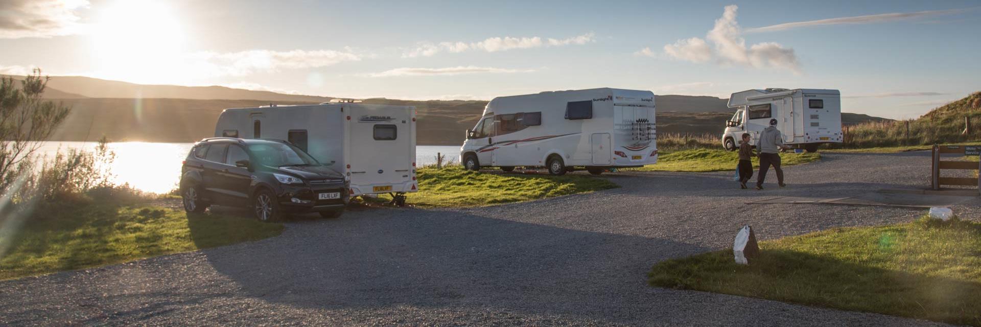 Motorhomes pitched up on Skye campsite